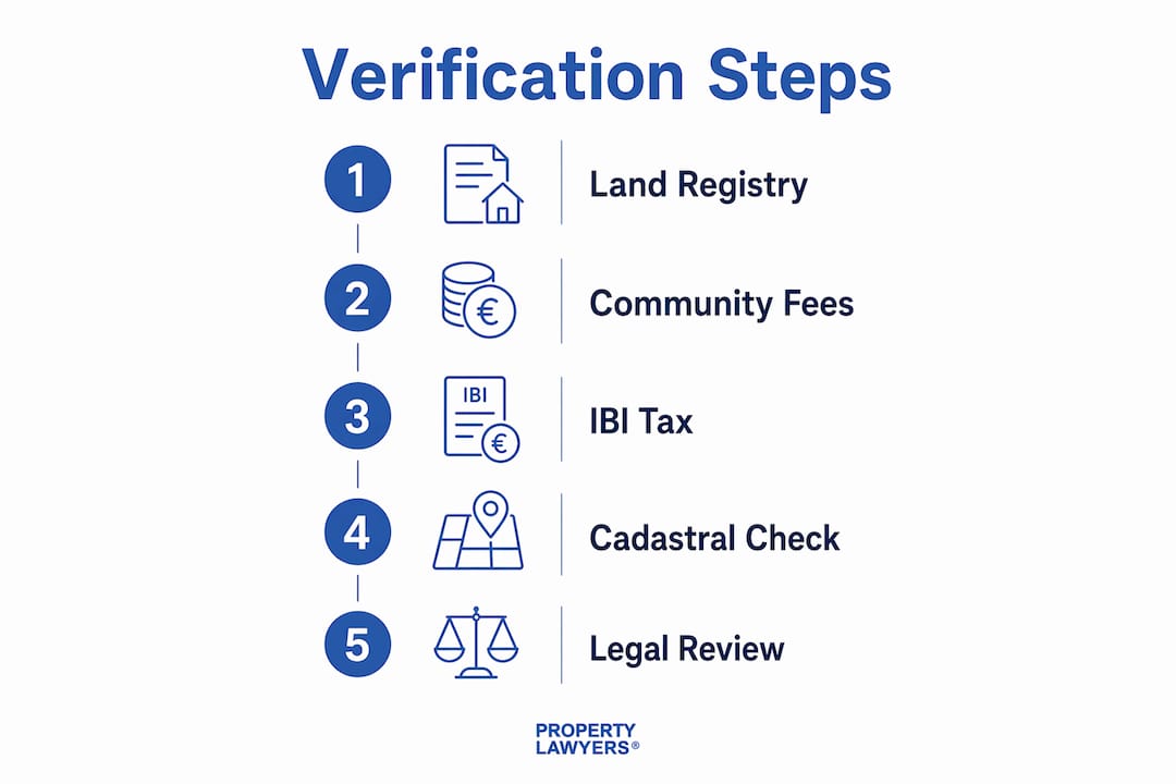 Infographic showing property debt verification steps in Spain