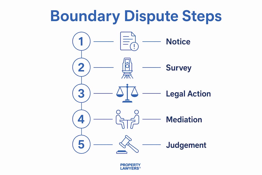 Infographic showing legal steps for boundary dispute