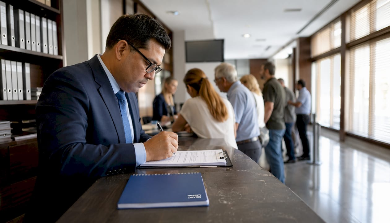 Inside Spanish property registry office scene