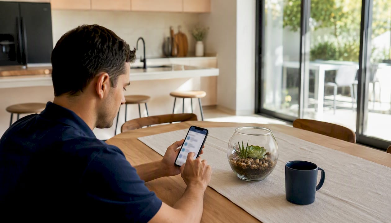 Hand holding phone browsing lawyer directory