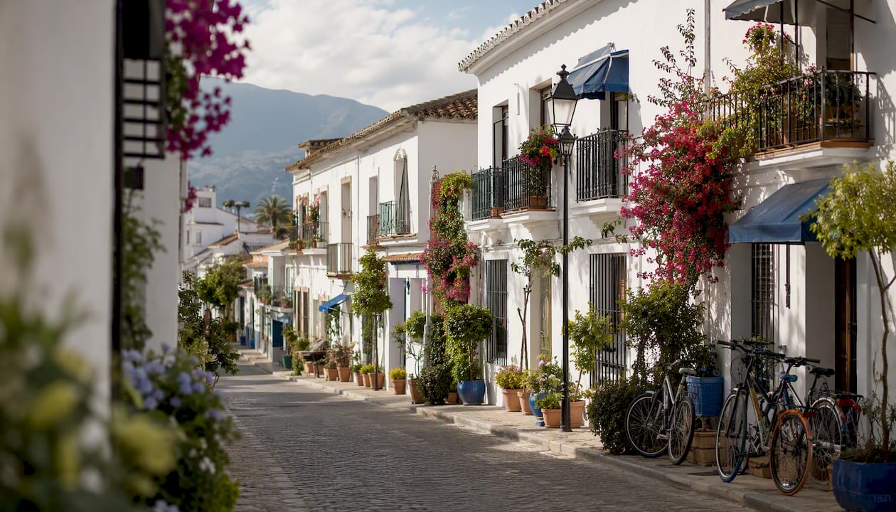 Spanish coastal town residential street view