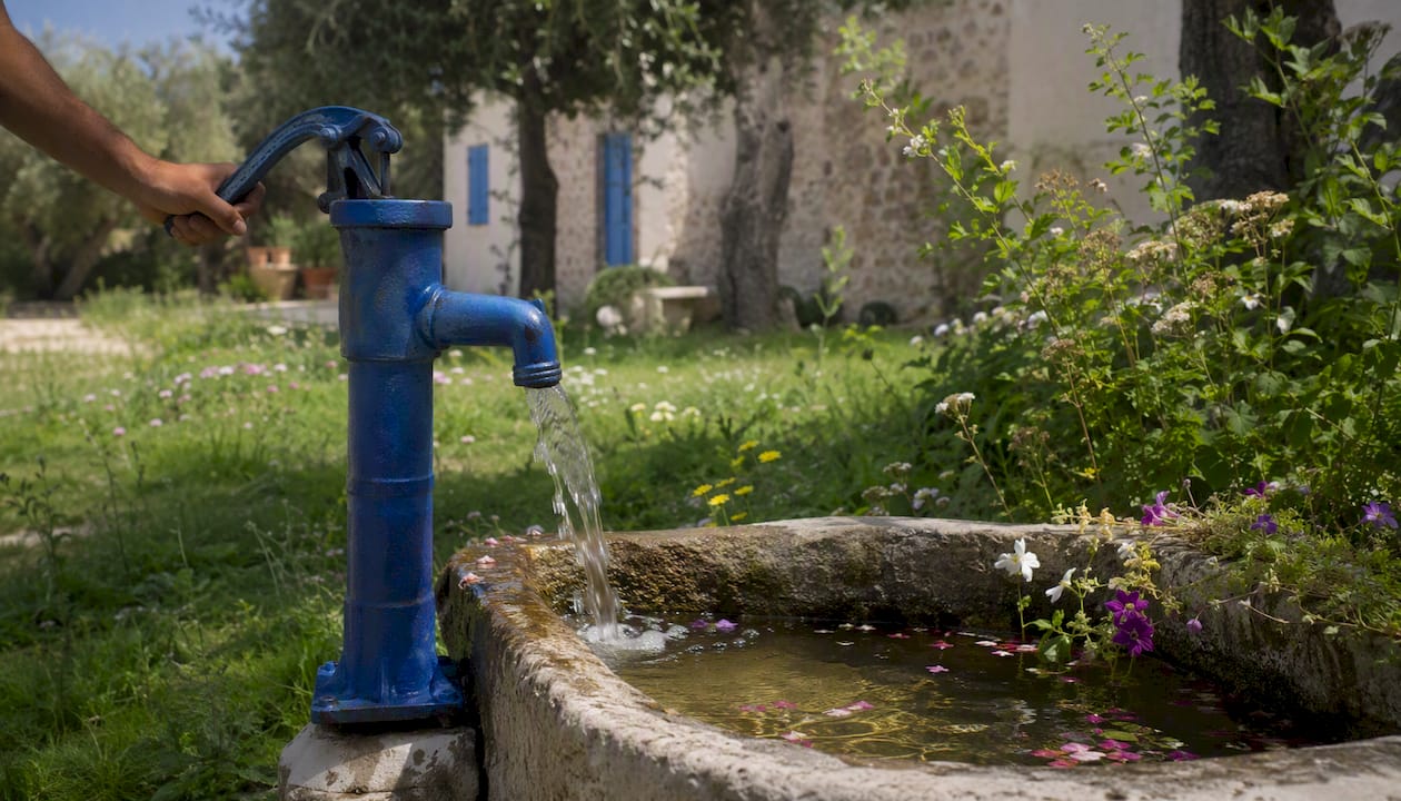 Manual water pump at rural finca well