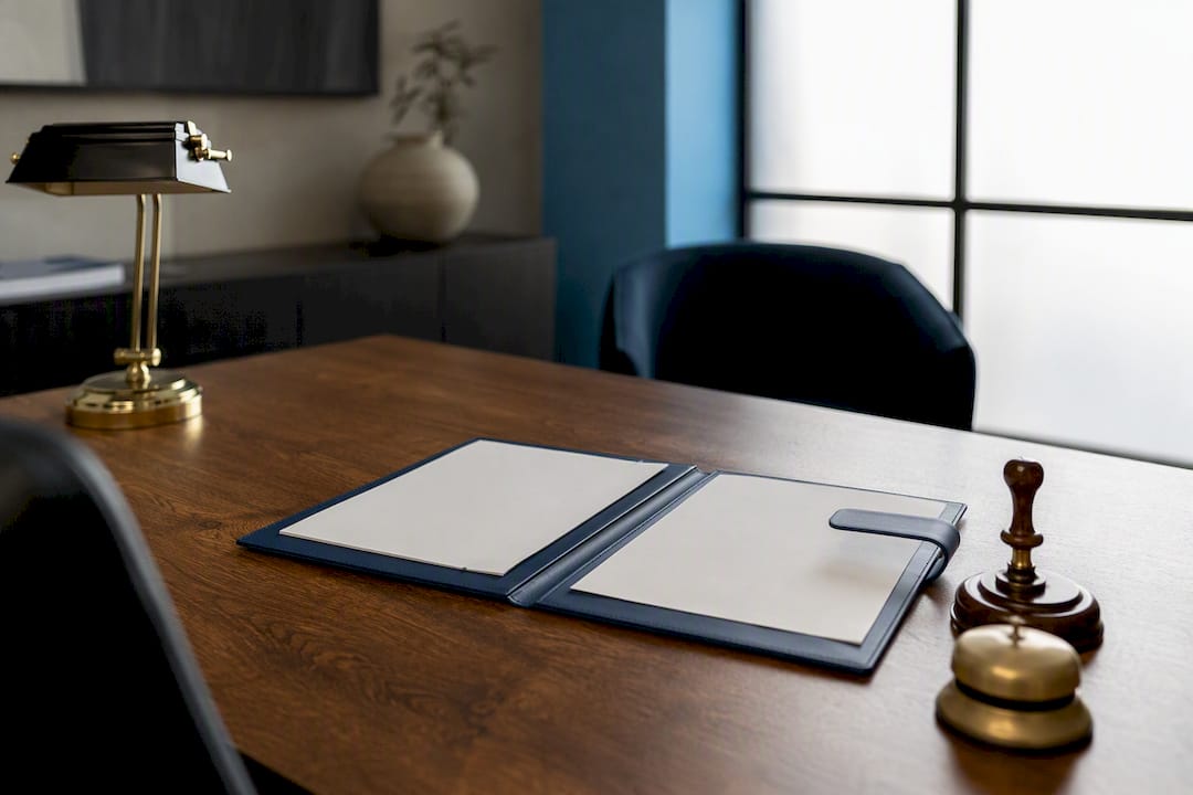 Notary desk prepared for property signing