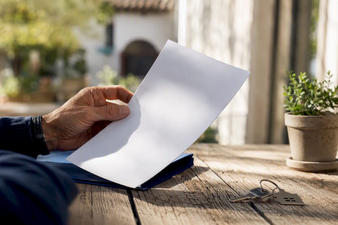 Hand holding contract near house key