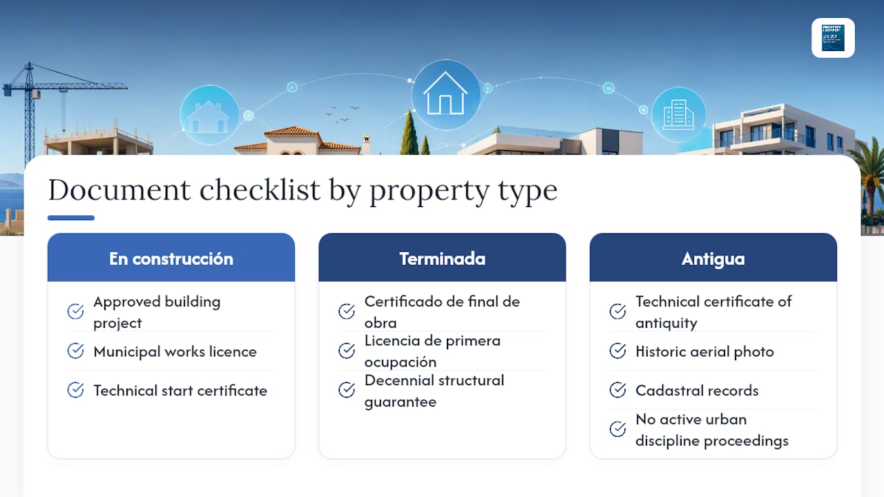 Comparison chart of obra nueva types and required documents
